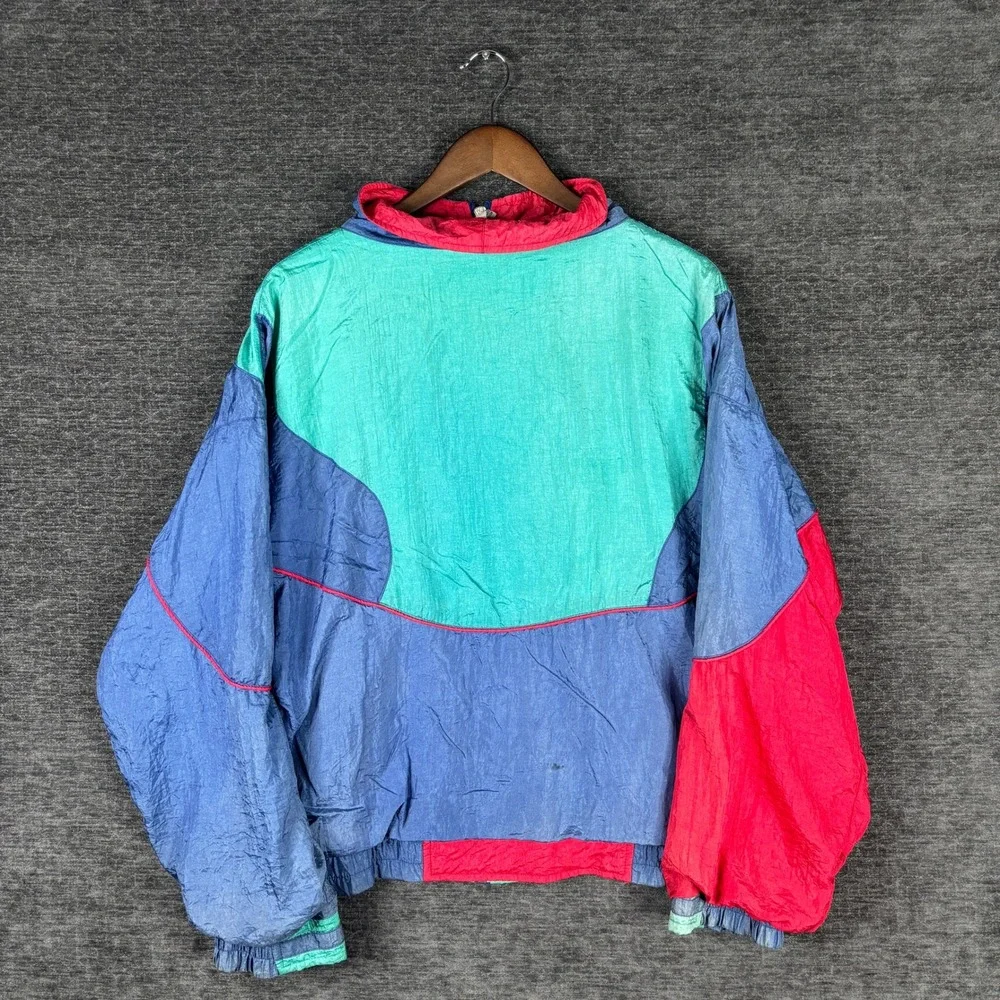 Vintage Athletic Works Colorblock Windbreaker Jacket Blue Red Teal Mens Large